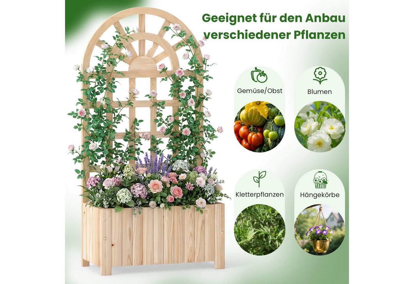 COSTWAY Hochbeet (1 St), Hochbeet mit Rankgitter, für Kletterpflanzen, Sichtschutz – Bild 3 von 5