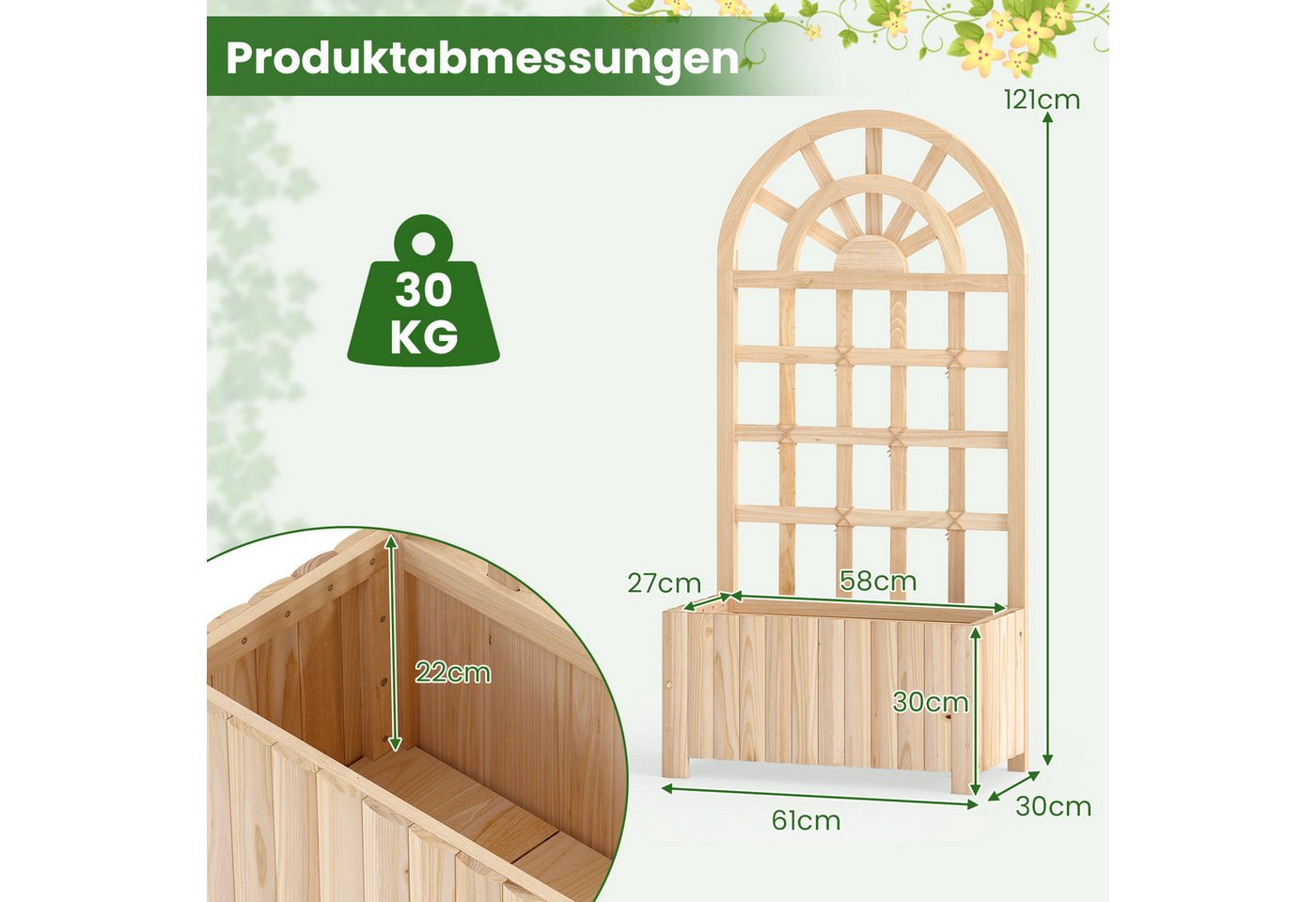 COSTWAY Hochbeet (1 St), Hochbeet mit Rankgitter, für Kletterpflanzen, Sichtschutz – Bild 4 von 5