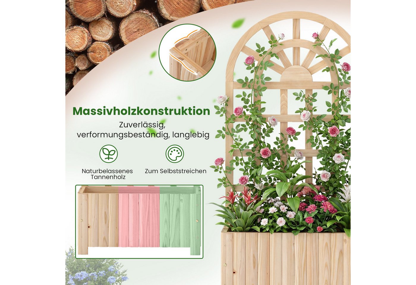COSTWAY Hochbeet (1 St), Hochbeet mit Rankgitter, für Kletterpflanzen, Sichtschutz – Bild 5 von 5