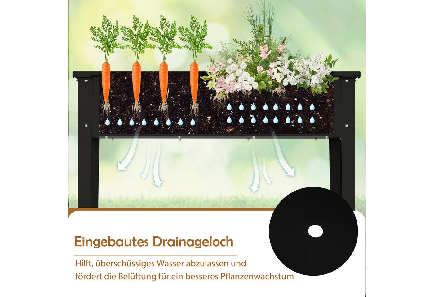 COSTWAY Hochbeet (1 St), Blumenkasten, erhöhtes Gartenbeet, Metall, 100x40x80cm – Bild 4 von 5