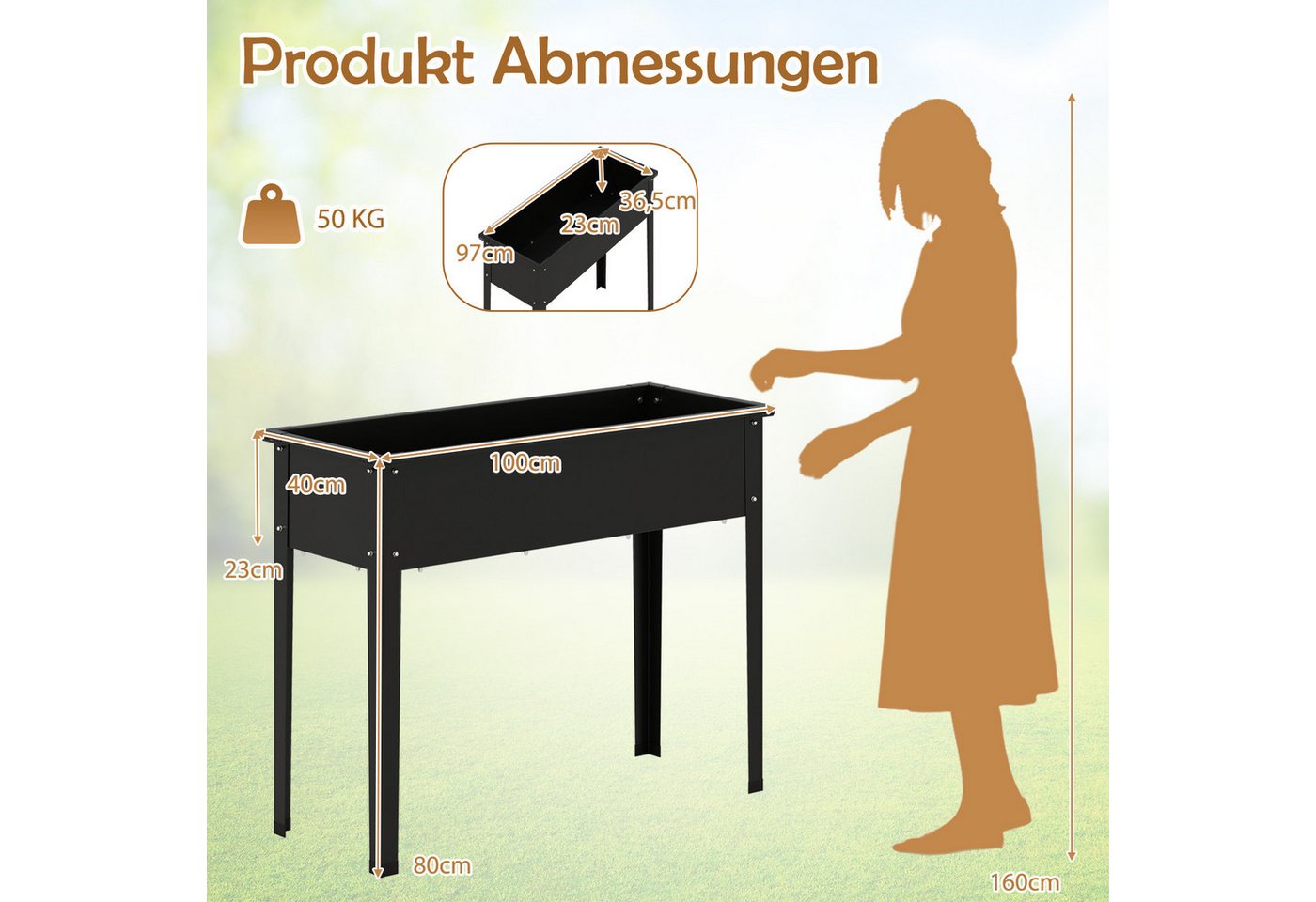 COSTWAY Hochbeet (1 St), Blumenkasten, erhöhtes Gartenbeet, Metall, 100x40x80cm – Bild 5 von 5