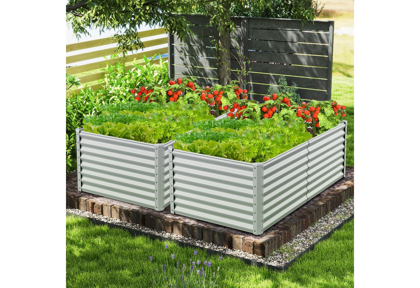 COSTWAY Hochbeet, Pflanzkasten, rechteckiges Frühbeet, Blumenbeet, Metall – Bild 2 von 5