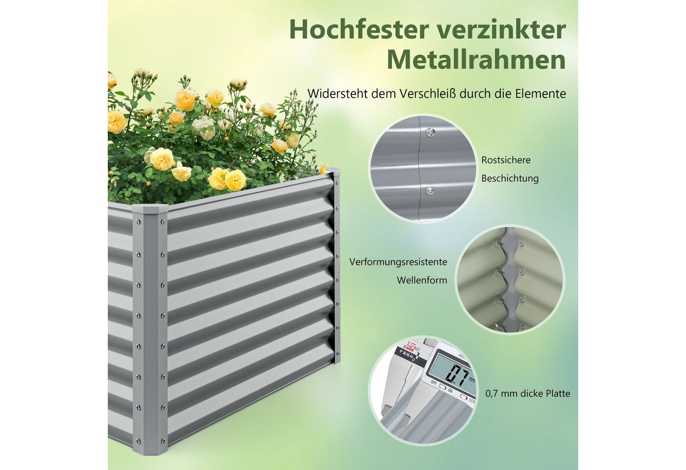 COSTWAY Hochbeet, Pflanzkasten, rechteckiges Frühbeet, Blumenbeet, Metall – Bild 4 von 5