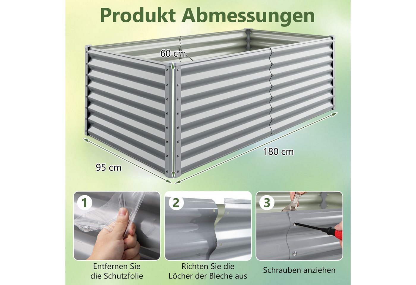COSTWAY Hochbeet, Pflanzkasten, rechteckiges Frühbeet, Blumenbeet, Metall – Bild 5 von 5