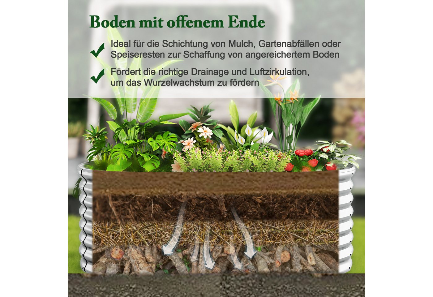 COSTWAY Hochbeet, Pflanzkasten, Frühbeet mit offenem Boden, Metall – Bild 3 von 5