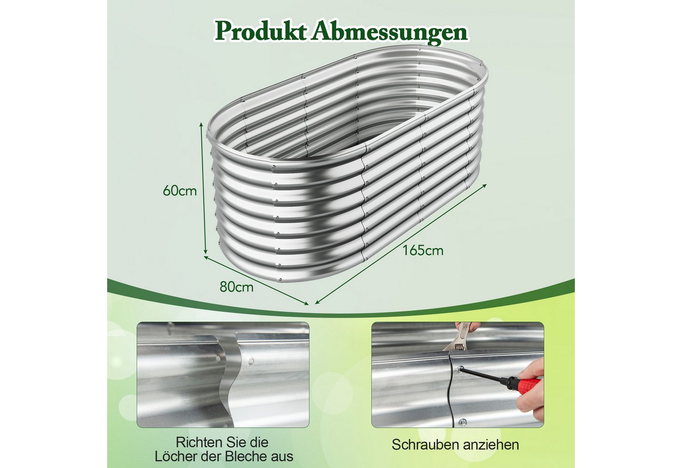 COSTWAY Hochbeet, Pflanzkasten, Frühbeet mit offenem Boden, Metall – Bild 5 von 5