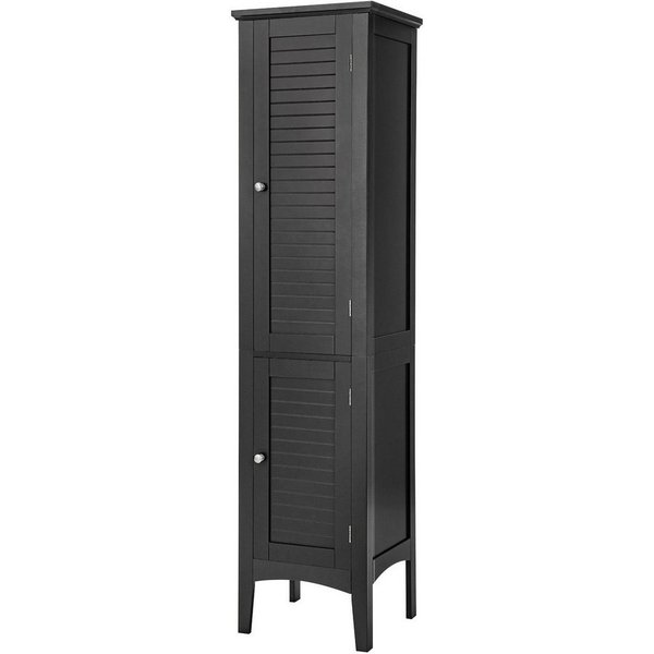 COSTWAY Hochschrank Bad,schmal,mit 2 Lamellentür,5 Fächern,37x37x160cm