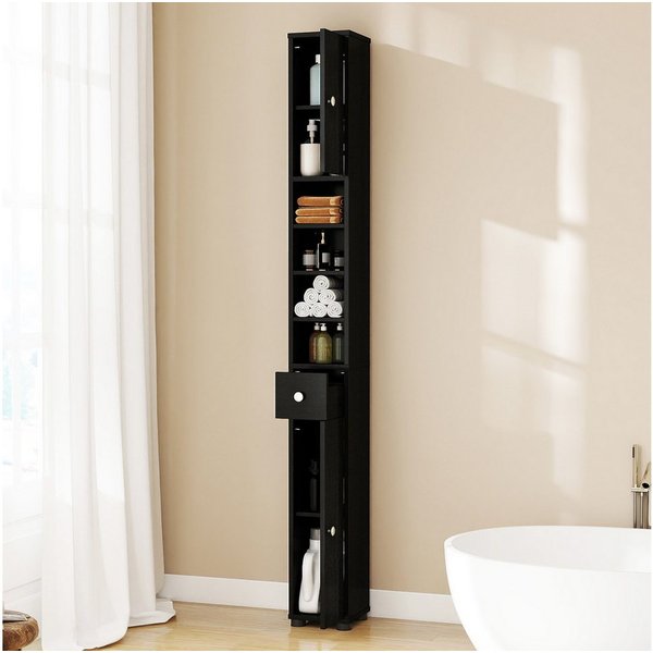 COSTWAY Hochschrank Badschrank schmal, verstellbaren Regal 180cm Weiß