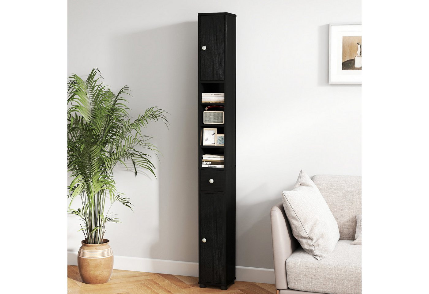 COSTWAY Hochschrank Badschrank schmal, verstellbaren Regal 180cm Weiß – Bild 2 von 5