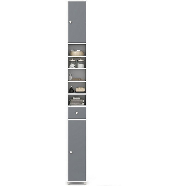 COSTWAY Hochschrank Badschrank schmal, mit Schublade, Türen & 9 Fächern, 180cm weiß