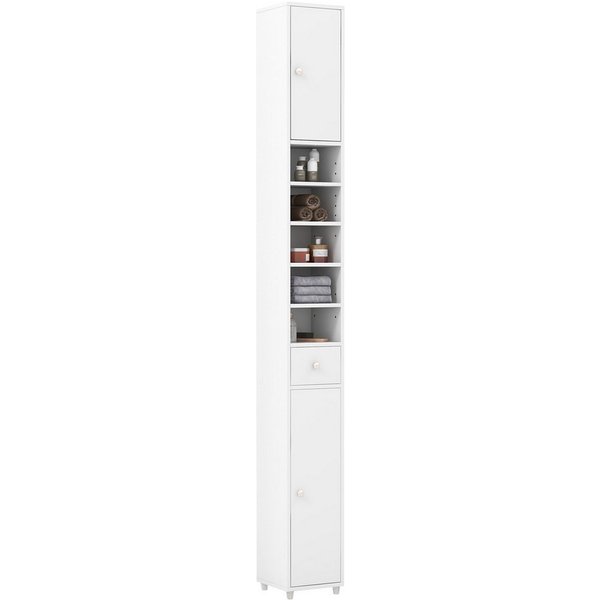 COSTWAY Hochschrank Badschrank schmal, mit Schublade, Türen & 9 Fächern, 180cm weiß