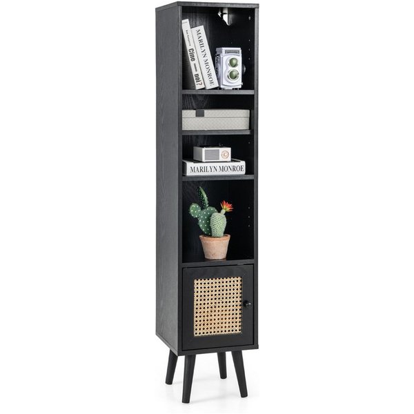 COSTWAY Hochschrank schmal, mit 4 Fächern & Rattantür, 29, 5 x 29, 5 x 137cm