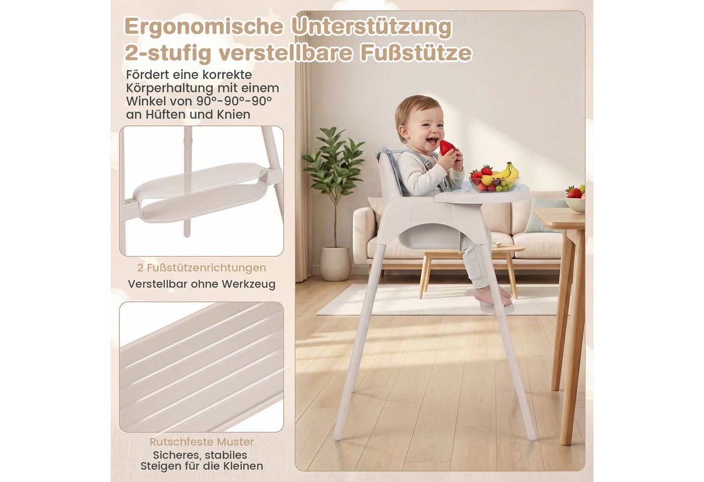 COSTWAY Hochstuhl (1 St), Kinderhochstuhl, 4 in 1 Babystuhl, mit 2 Höhen – Bild 5 von 5