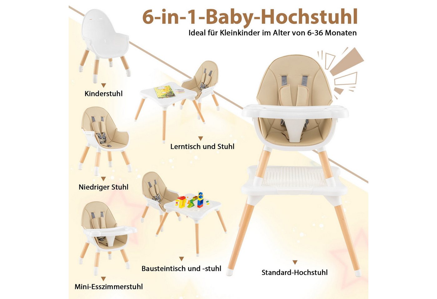 COSTWAY Hochstuhl (1 St), Kombihochstuhl, Babystuhl, mit Doppeltablett – Bild 2 von 5