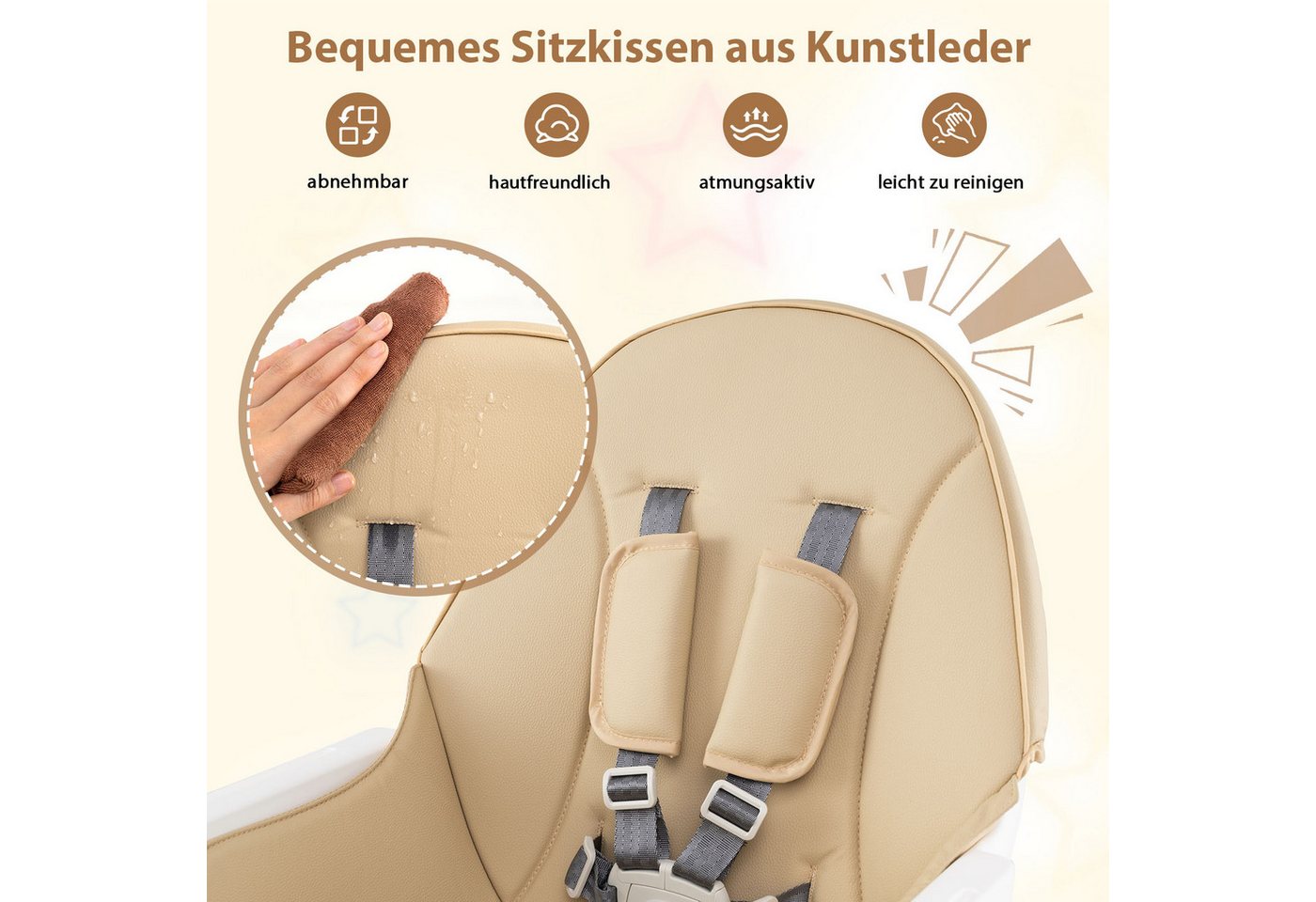 COSTWAY Hochstuhl (1 St), Kombihochstuhl, Babystuhl, mit Doppeltablett – Bild 3 von 5