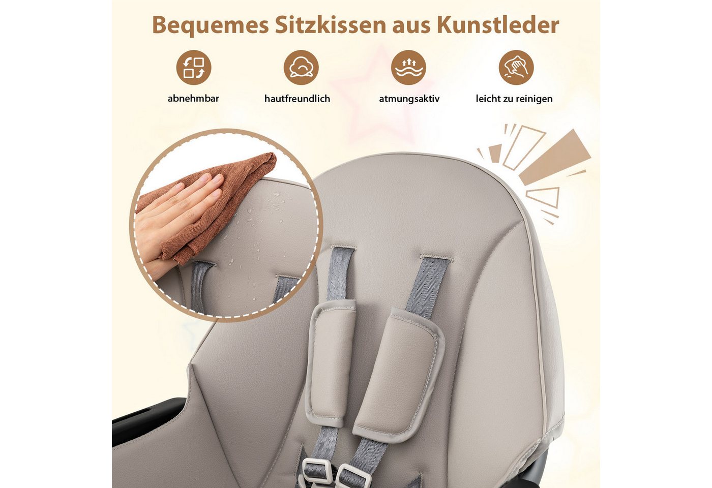 COSTWAY Hochstuhl (1 St), Kombihochstuhl, Babystuhl, mit Doppeltablett – Bild 3 von 5