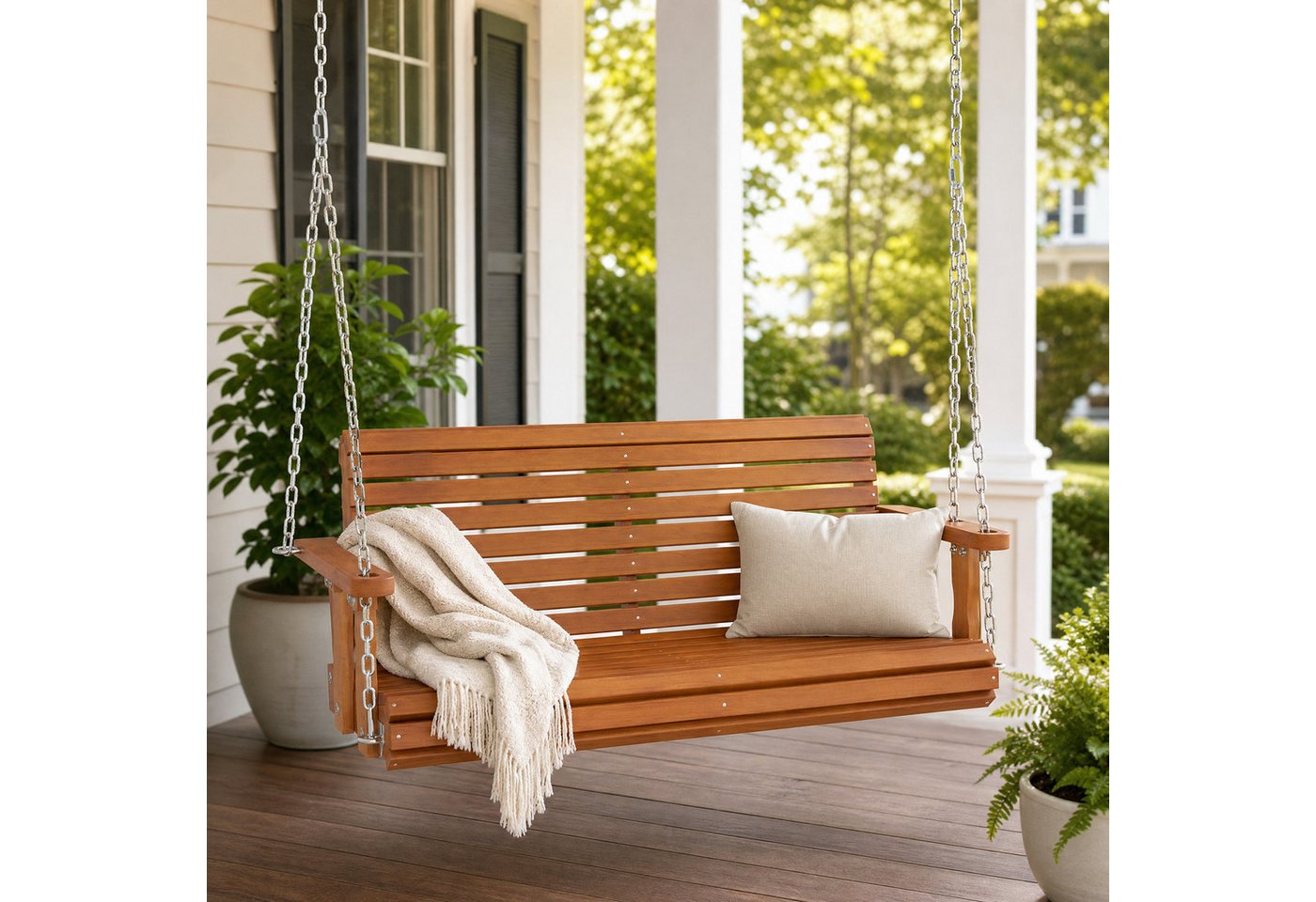 COSTWAY Hollywoodschaukel, Hängebank outdoor, 2-Sitzer Schaukelbank – Bild 2 von 5
