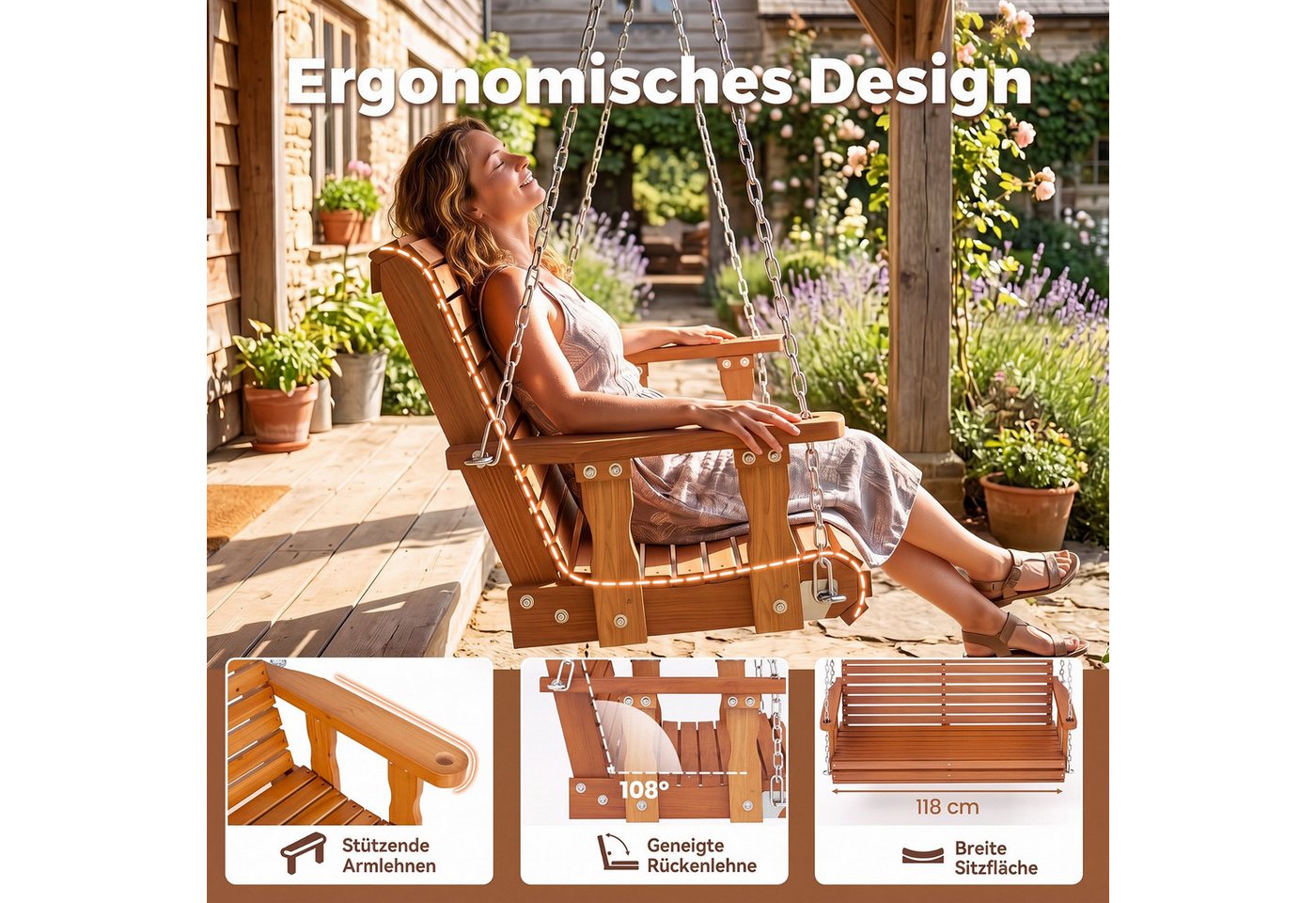 COSTWAY Hollywoodschaukel, Hängebank outdoor, 2-Sitzer Schaukelbank – Bild 3 von 5