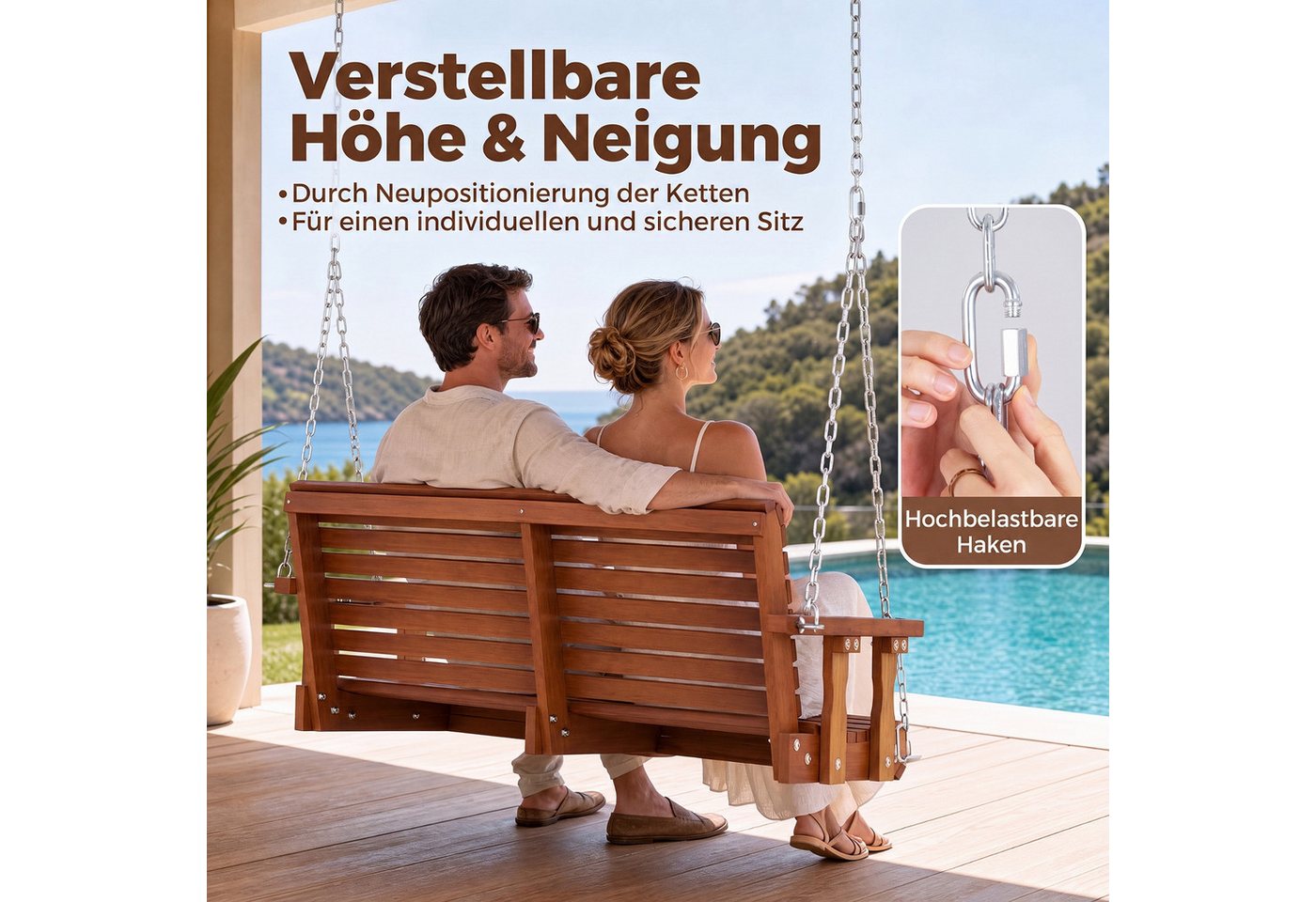 COSTWAY Hollywoodschaukel, Hängebank outdoor, 2-Sitzer Schaukelbank – Bild 5 von 5