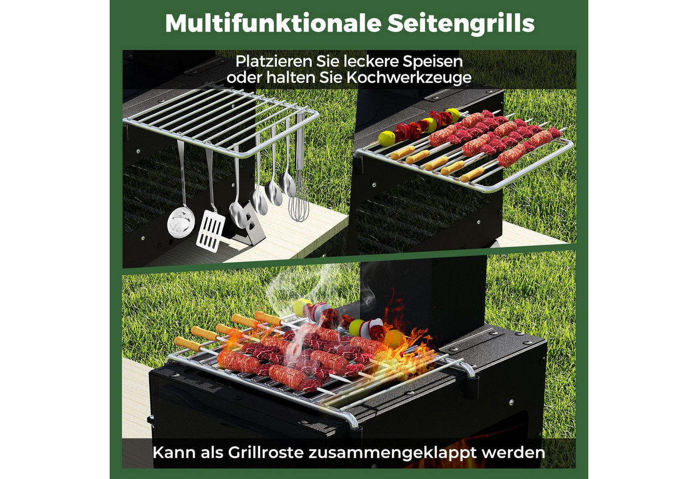 COSTWAY Holzkohlegrill 3in1, Heizofen mit Topfgestell, Ofenpfanne, 2 Grills – Bild 4 von 5