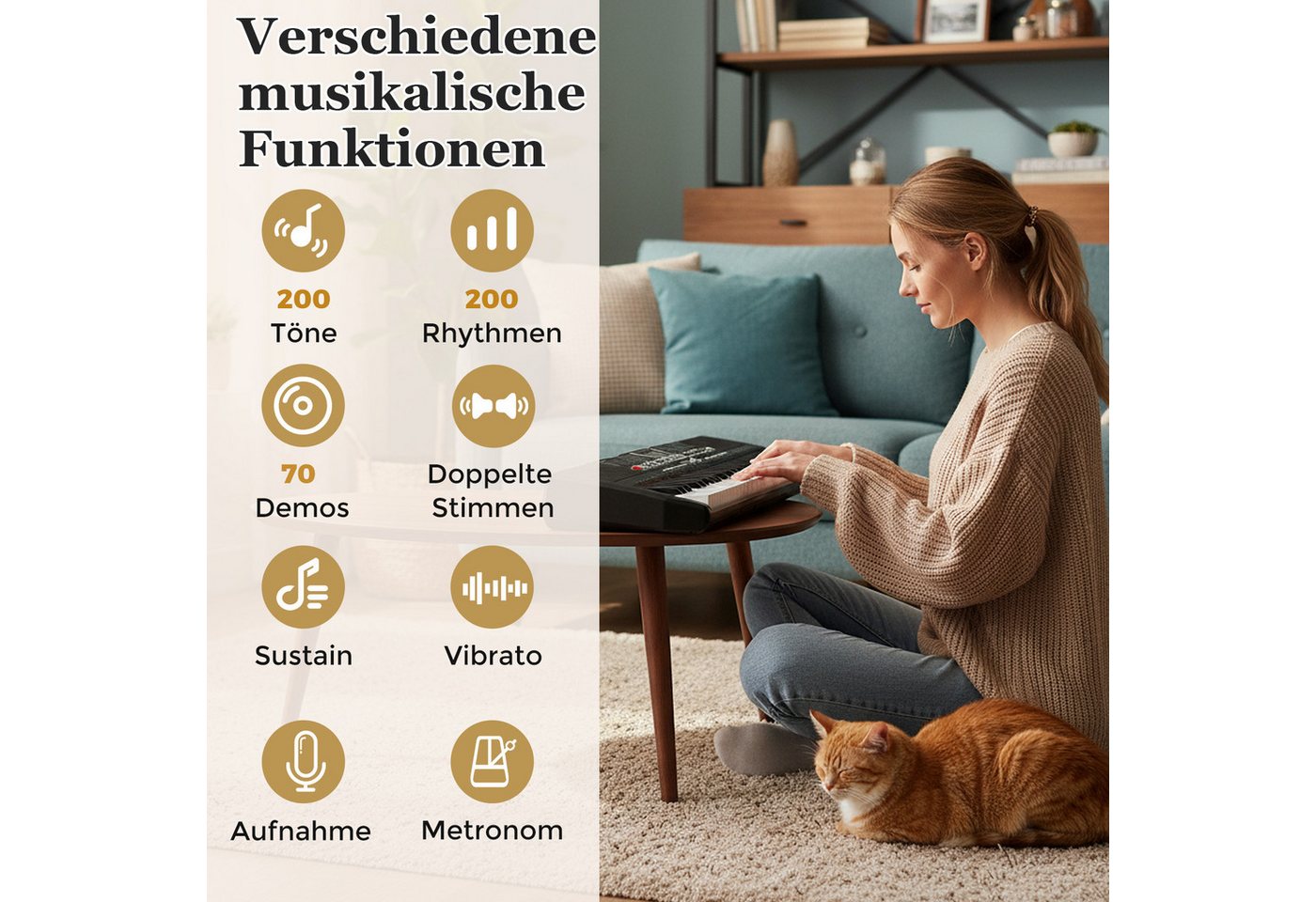COSTWAY Home-Keyboard (1-St), 61 Tasten Klavier Keyboard, E-piano mit Stativ & Hocker, für Anfänger – Bild 2 von 5