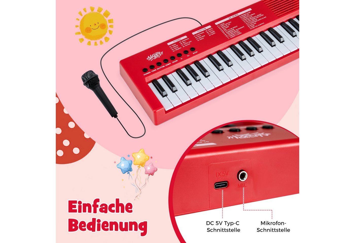 COSTWAY Home-Keyboard (1-St), Kinder Klavier Keyboard, 37 Tasten E-Piano, tragbar – Bild 4 von 5