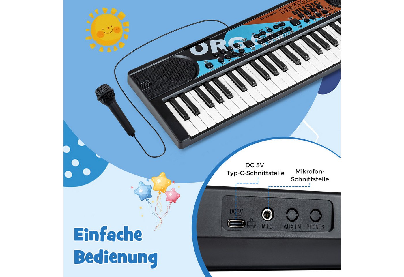 COSTWAY Home-Keyboard (1-St), Kinder Klavier Keyboard, Musikinstrument-Spielzeug, für Kinder – Bild 5 von 5