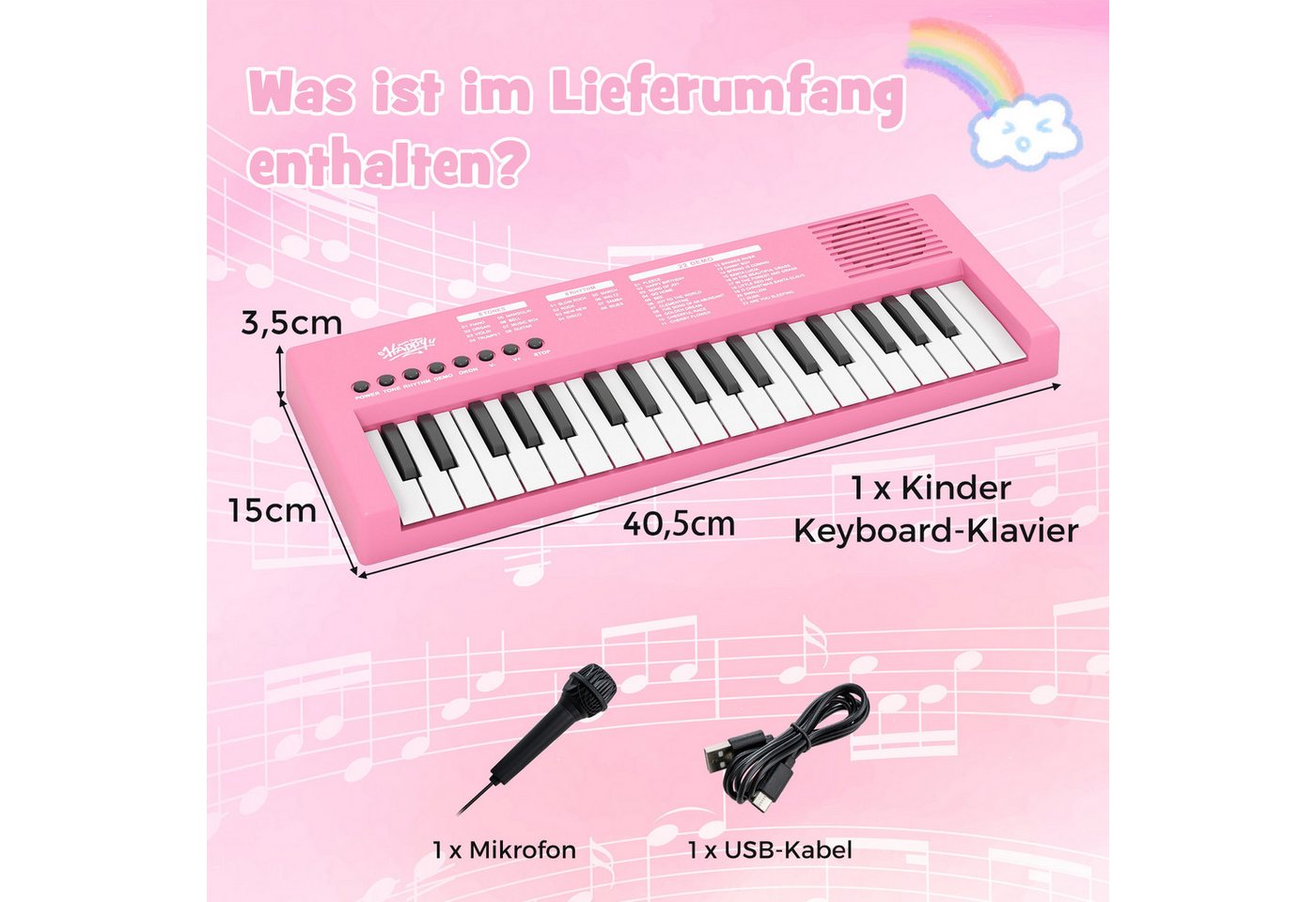 COSTWAY Home-Keyboard (1-St), Kinder Klavier Keyboard, 37 Tasten E-Piano, tragbar – Bild 5 von 5