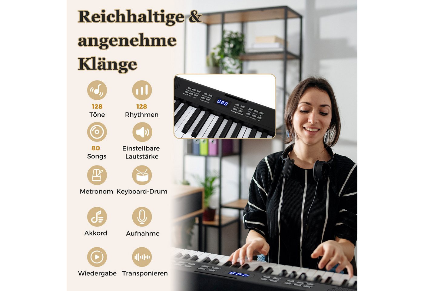 COSTWAY Home-Keyboard (1-St), 61-Tasten Klavierkeyboard, Digitalpiano mit Tragetasche, faltbar – Bild 2 von 5
