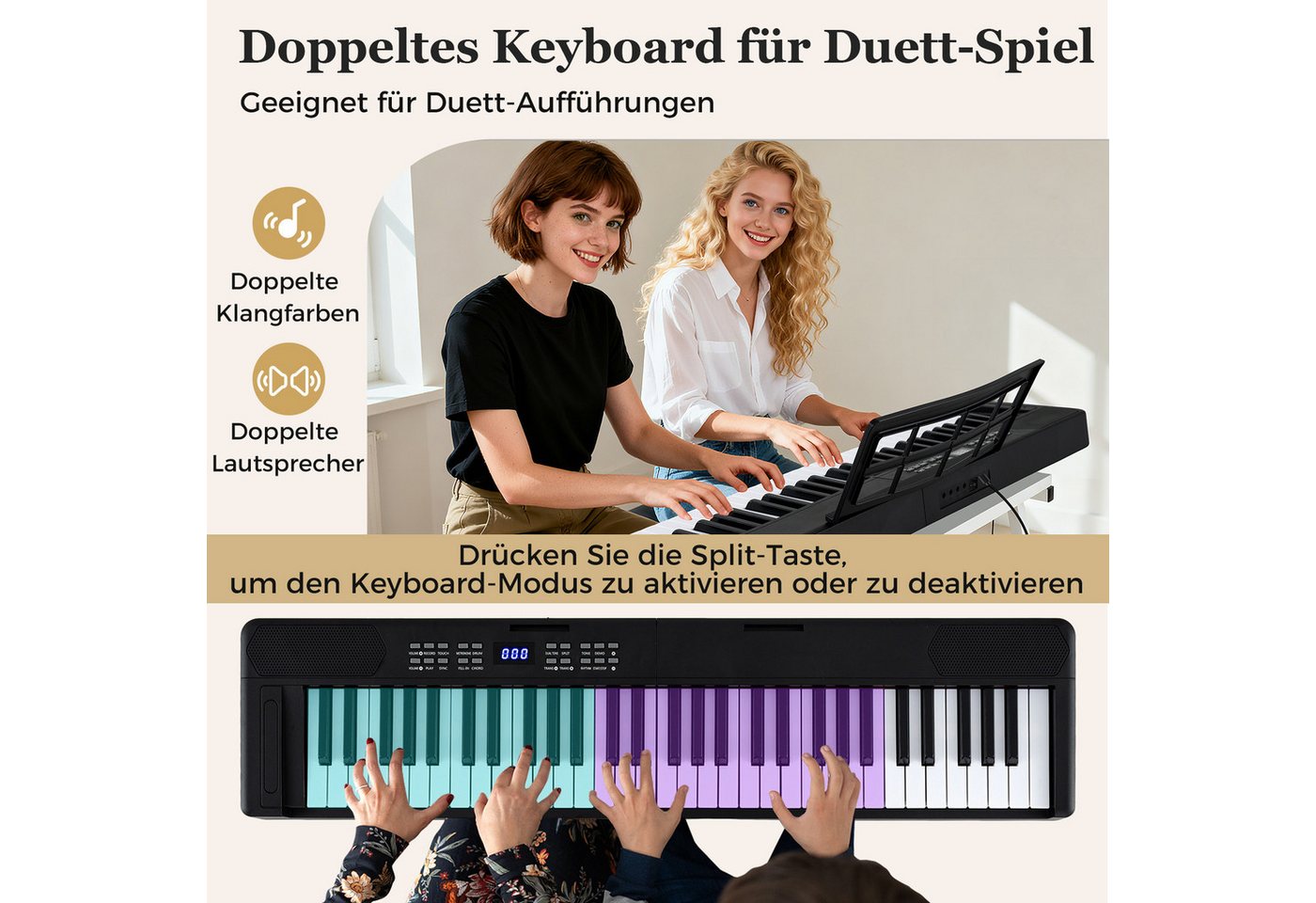 COSTWAY Home-Keyboard (1-St), 61-Tasten Klavierkeyboard, Digitalpiano mit Tragetasche, faltbar – Bild 4 von 5
