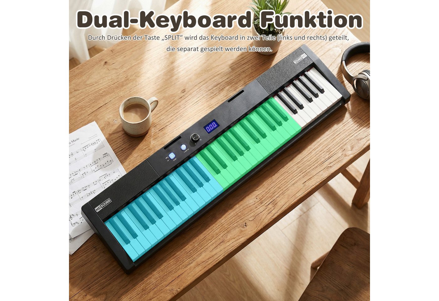 COSTWAY Home-Keyboard (1-St), 61 Tasten E-Piano, Digitalpiano mit Ständer, Hocker, für Anfänger – Bild 2 von 5