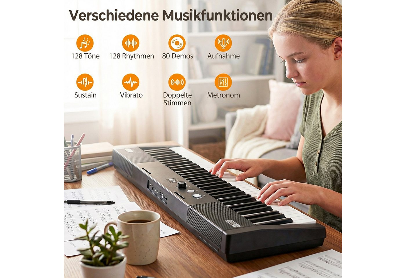 COSTWAY Home-Keyboard (1-St), 61 Tasten E-Piano, Digitalpiano mit Ständer, Hocker, für Anfänger – Bild 3 von 5