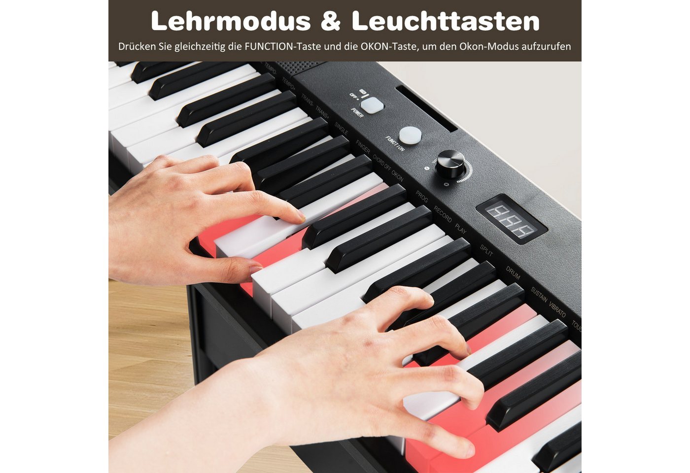 COSTWAY Home-Keyboard (1-St), 61 Tasten E-Piano, Digitalpiano mit Ständer, Hocker, für Anfänger – Bild 5 von 5