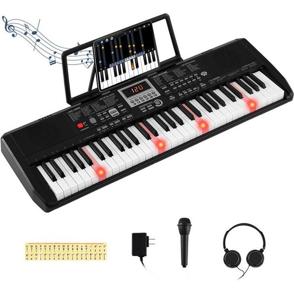 COSTWAY Home-Keyboard (1-St), 61 Tasten Digitalpiano, E-Piano mit Mikrofon, Kopfhörer