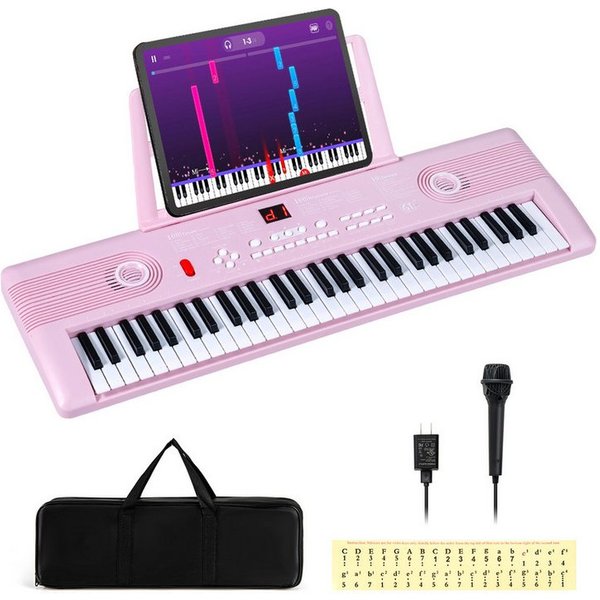 COSTWAY Home-Keyboard, Digital Piano, 61 Tasten, mit Ständer & Tragetasche, für Kinder