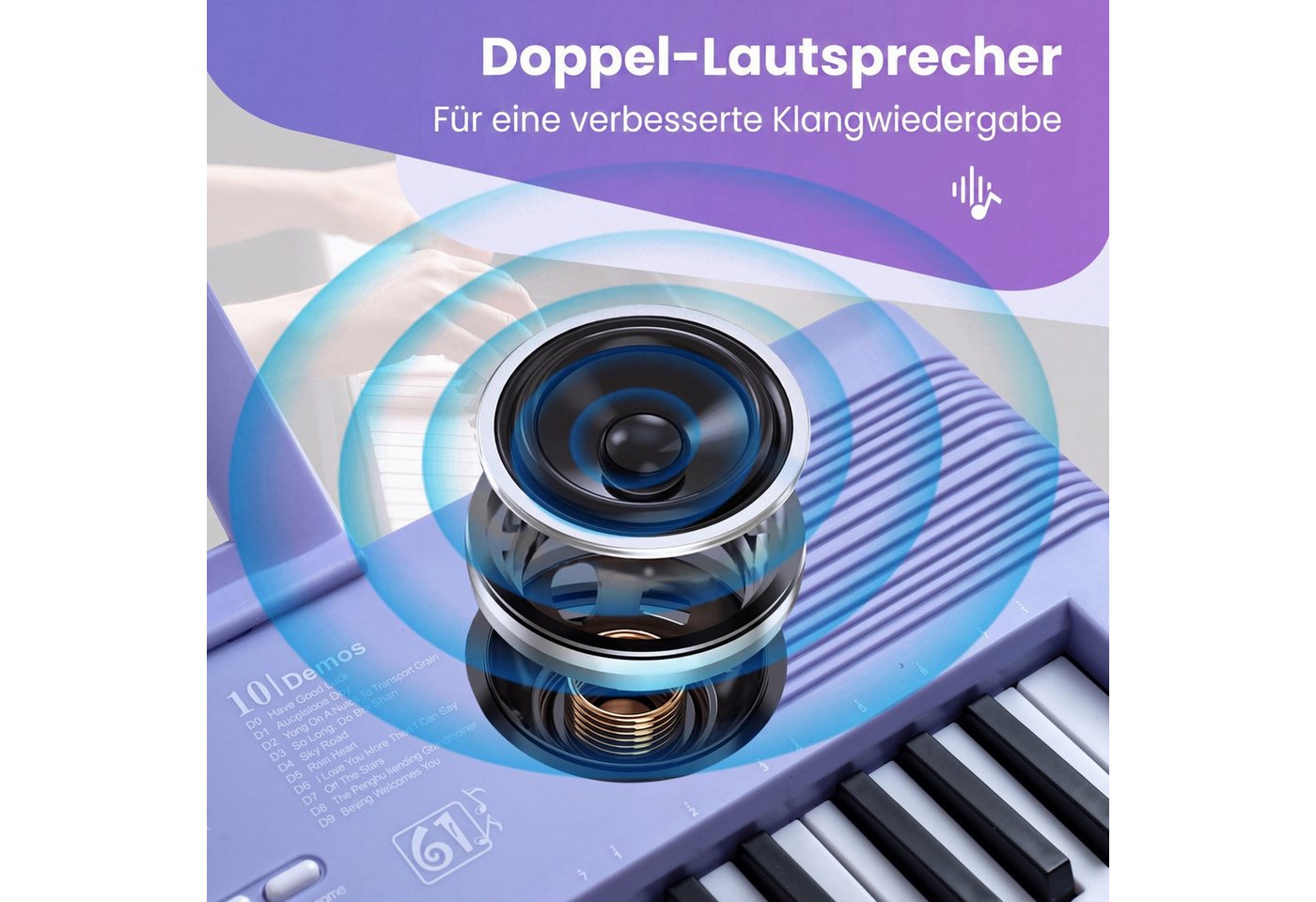 COSTWAY Home-Keyboard, Digital Piano, 61 Tasten, mit Ständer & Tragetasche, für Kinder – Bild 5 von 5