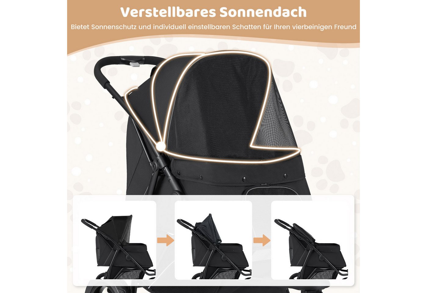 COSTWAY Hundebuggy, (1-tlg), Hundewagen, Haustierwagen mit Sonnendach, klappbar – Bild 3 von 5
