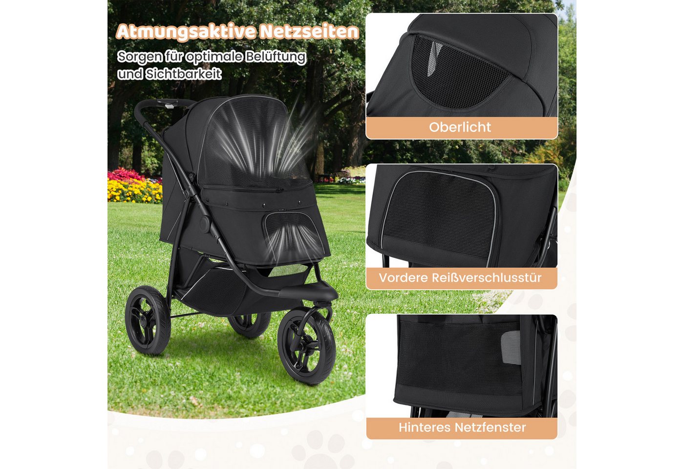 COSTWAY Hundebuggy, (1-tlg), Hundewagen, Haustierwagen mit Sonnendach, klappbar – Bild 5 von 5