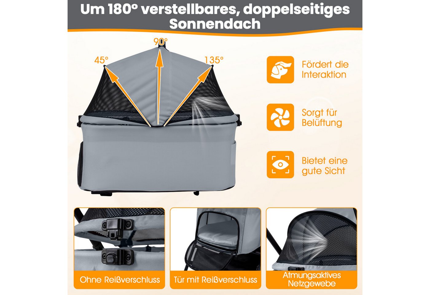 COSTWAY Hundebuggy, (1-tlg), Hundewagen, Haustiere Buggy bis 15 kg, klappbar – Bild 4 von 5