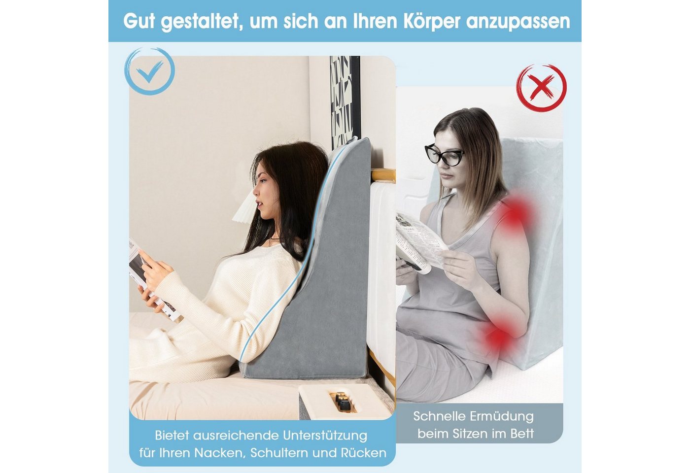 COSTWAY Keilkissen, 1-tlg., Lesekissen für Bett und Sofa, mit waschbarem Bezug – Bild 3 von 5