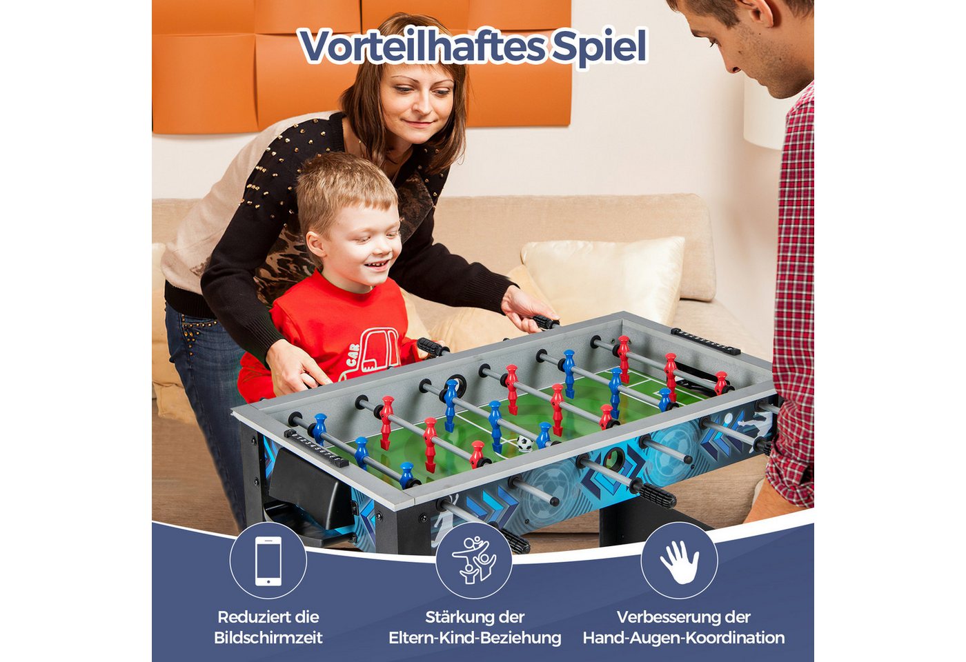 COSTWAY Kickertisch (1-tlg), für Kinder, aus Holz, mit 2 Fußbällen & 18 Spielern – Bild 2 von 5