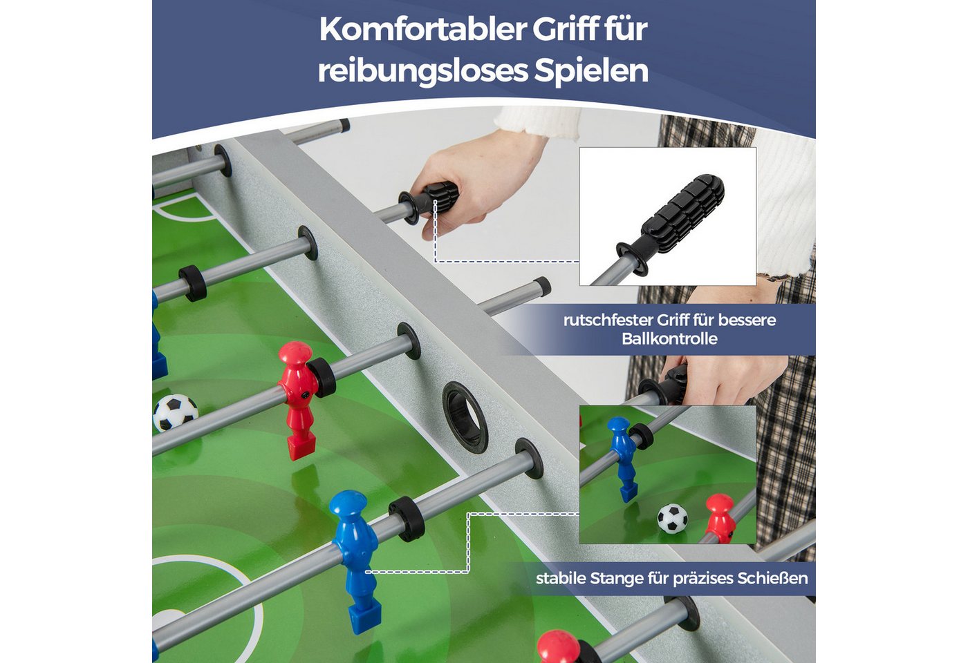 COSTWAY Kickertisch (1-tlg), für Kinder, aus Holz, mit 2 Fußbällen & 18 Spielern – Bild 3 von 5