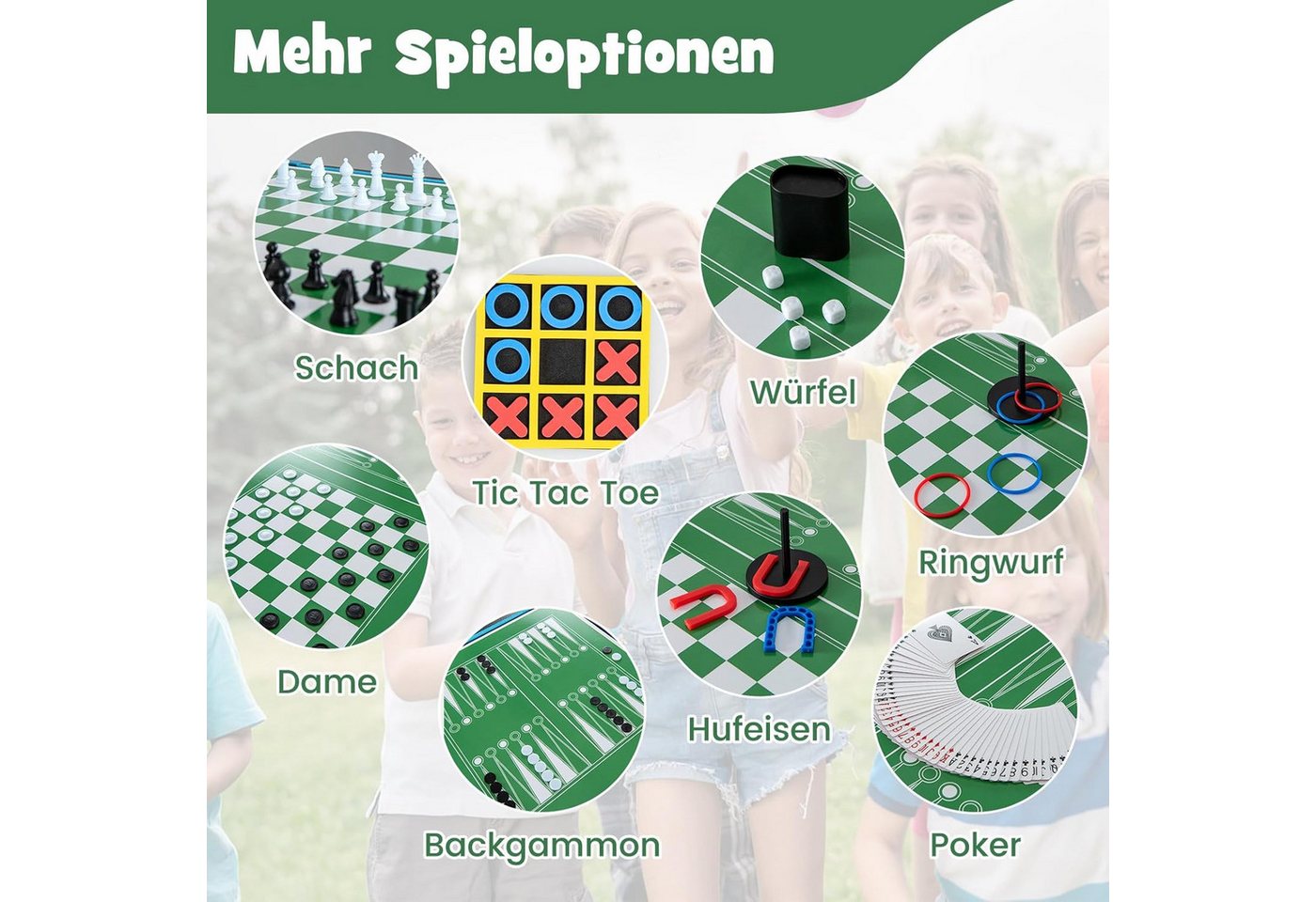 COSTWAY Kickertisch 15 in 1, Spieltisch Multifunktionstisch 109x105x90,5cm – Bild 3 von 5