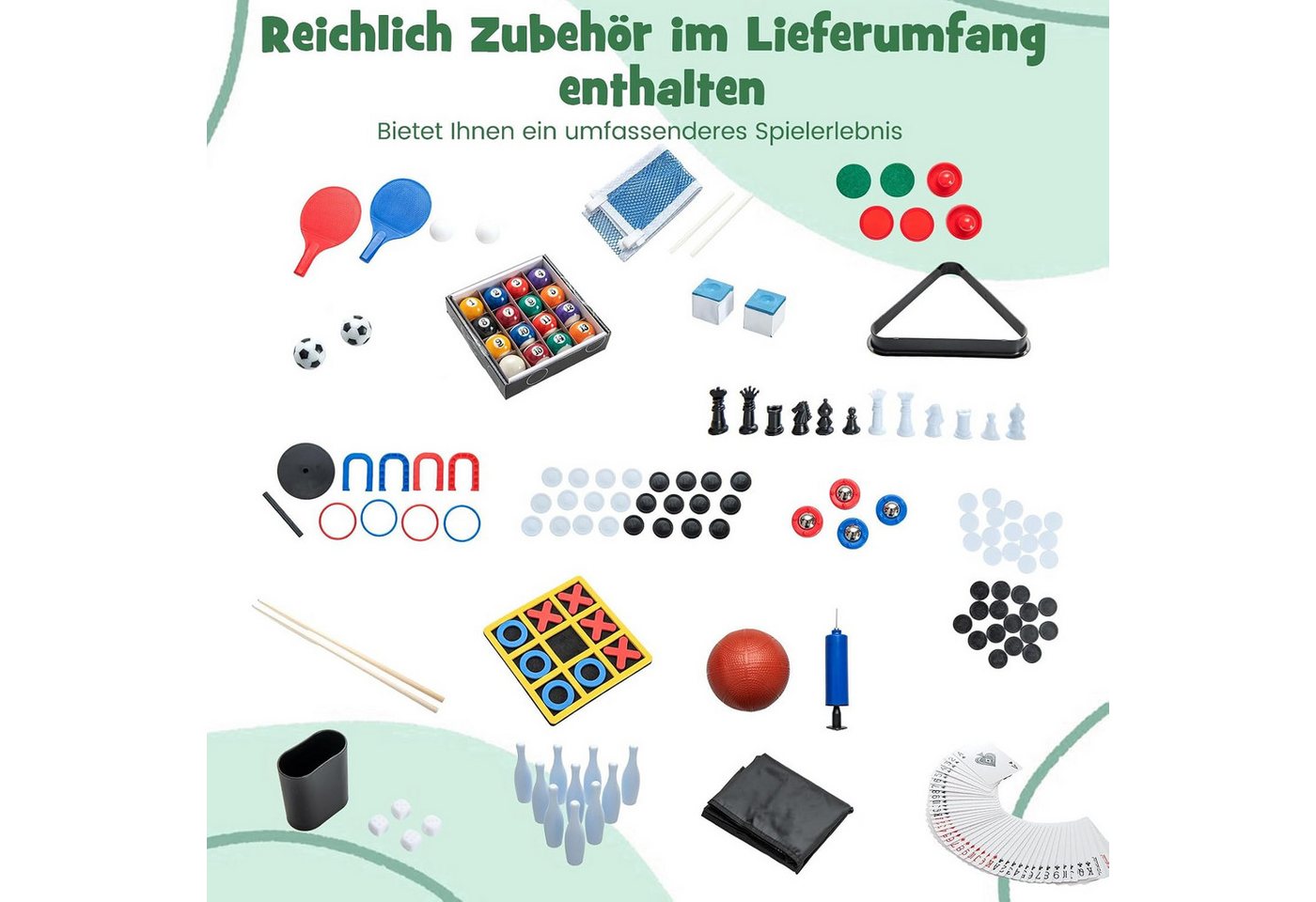 COSTWAY Kickertisch 15 in 1, Spieltisch Multifunktionstisch 109x105x90,5cm – Bild 4 von 5
