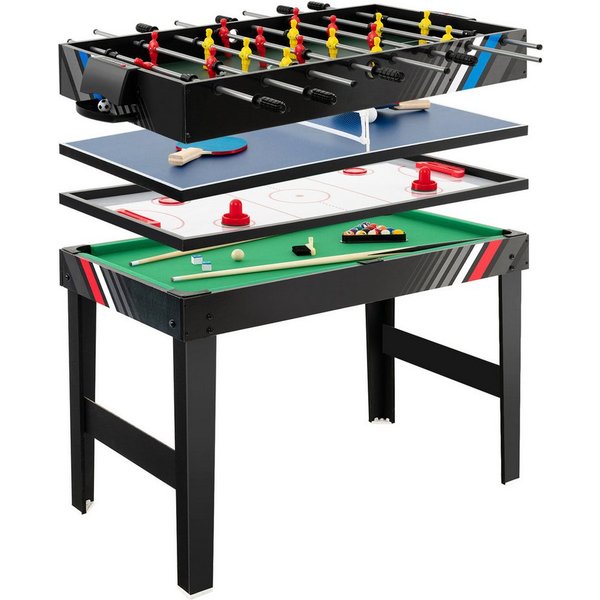 COSTWAY Kickertisch 4 in 1, Tischkicker mit Billard, Push Hockey, Tischtennis