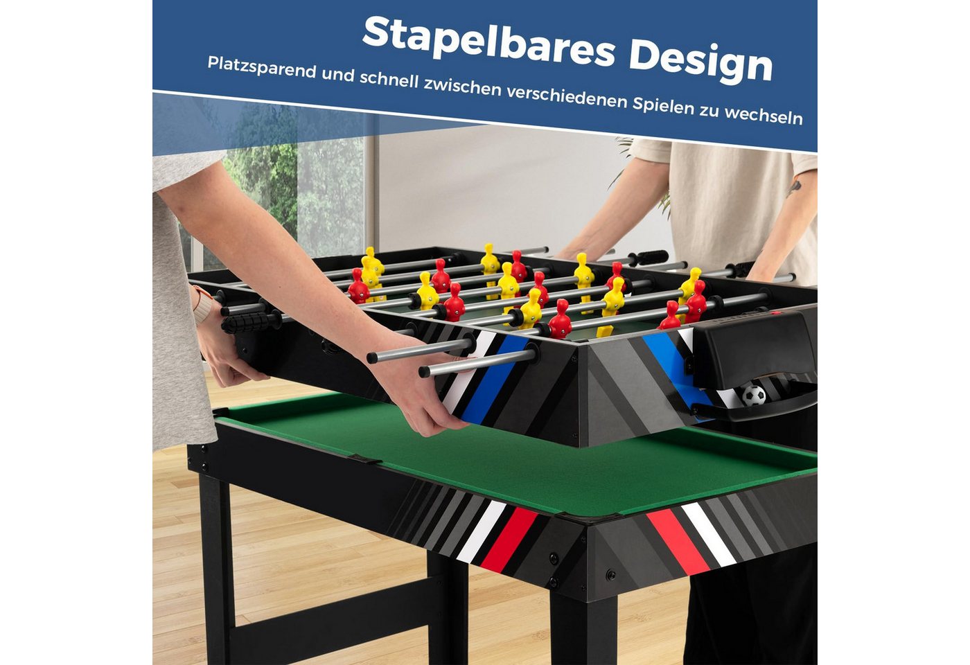 COSTWAY Kickertisch 4 in 1, Tischkicker mit Billard, Push Hockey, Tischtennis – Bild 4 von 5