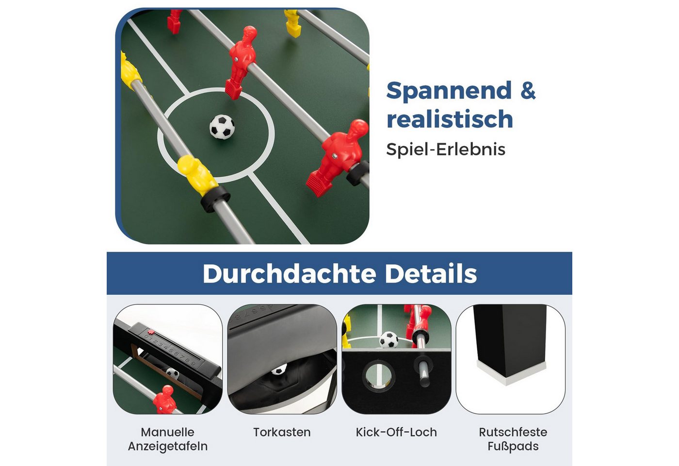 COSTWAY Kickertisch 4 in 1, Tischkicker mit Billard, Push Hockey, Tischtennis – Bild 5 von 5