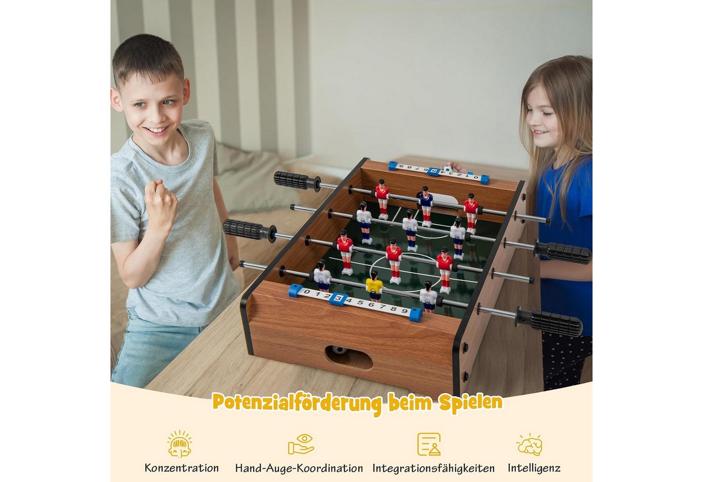 COSTWAY Kickertisch Tischfußball, aus Holz, mit Griff – Bild 3 von 5
