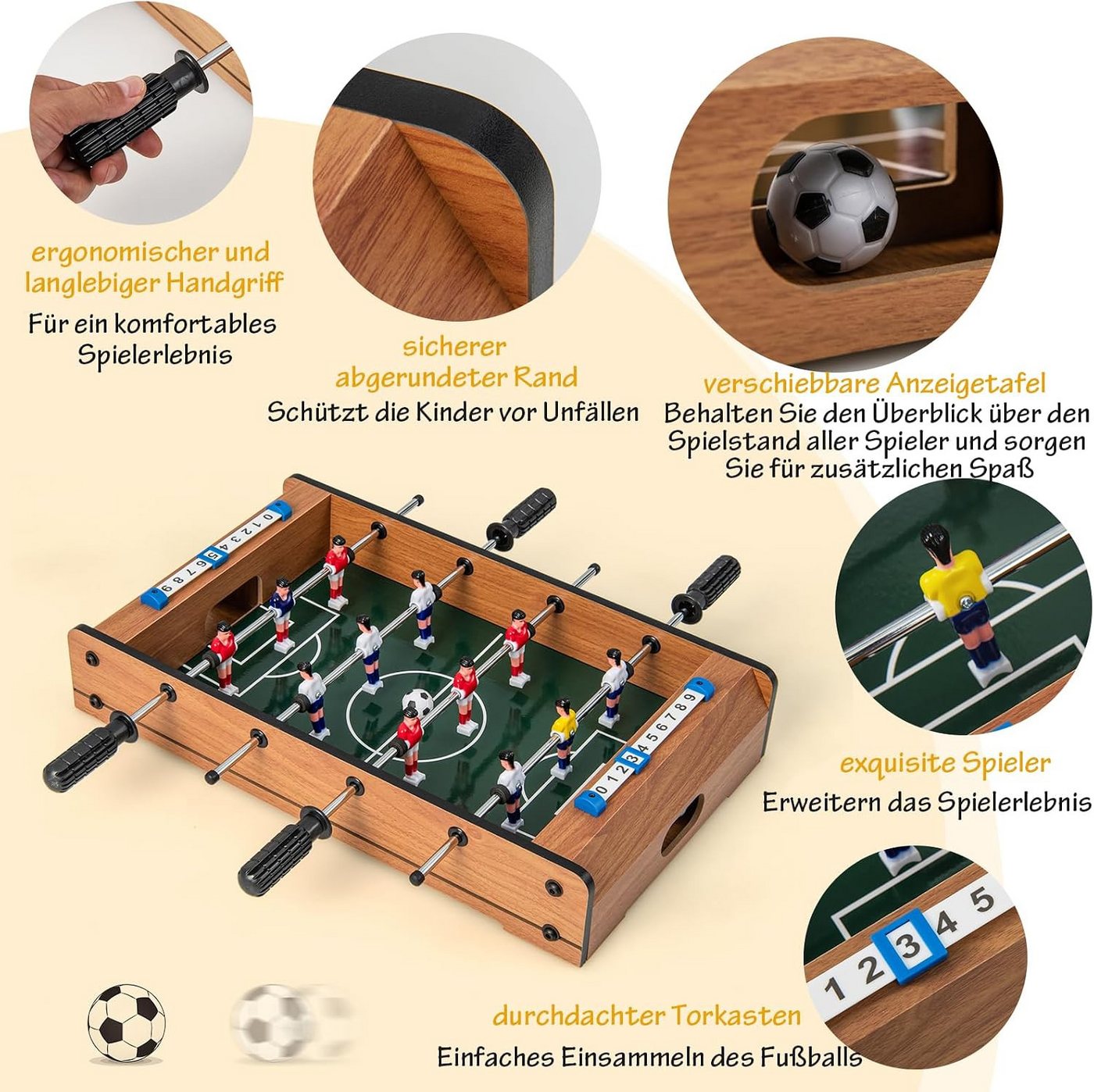 COSTWAY Kickertisch Tischfußball, aus Holz, mit Griff – Bild 4 von 5