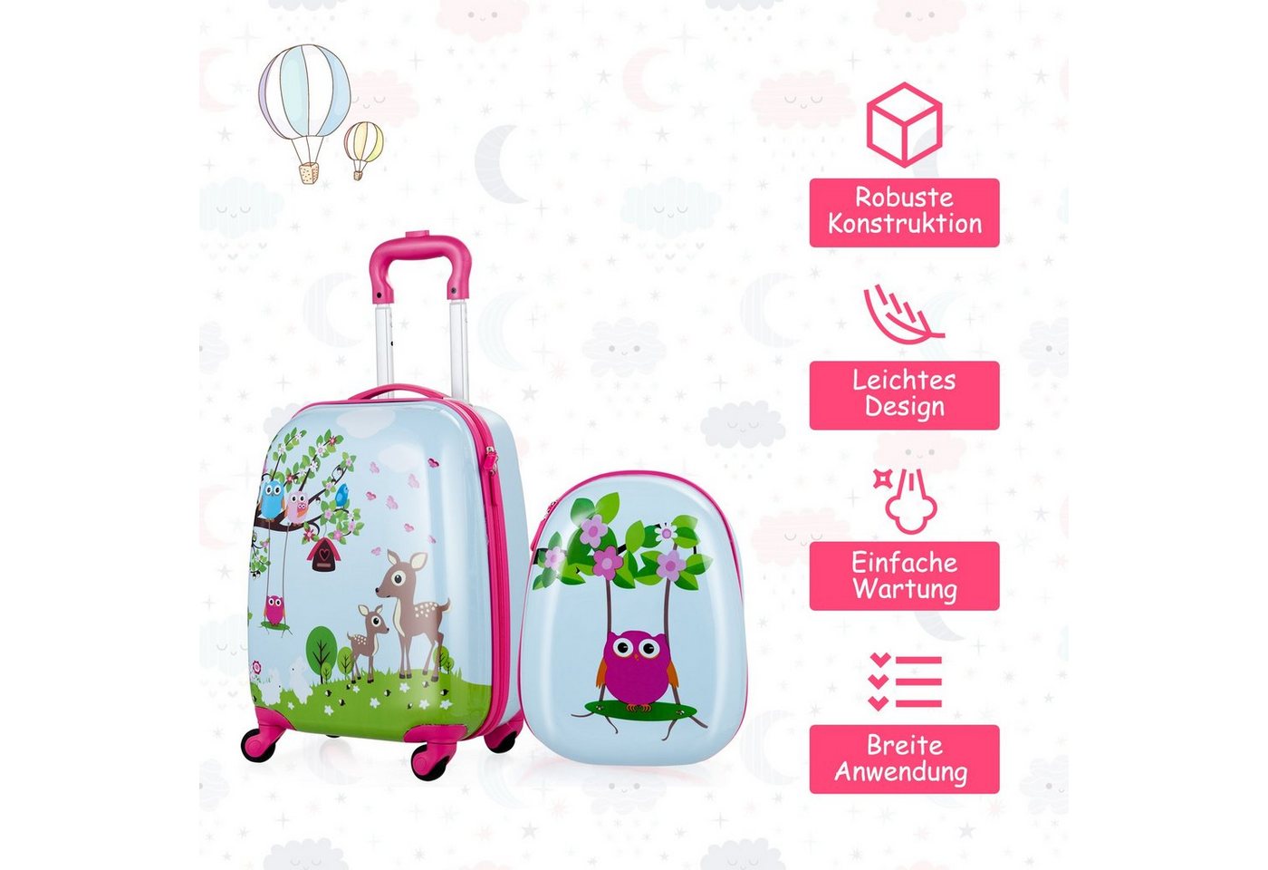COSTWAY Kinderkoffer 2tlg Kinderkoffer, mit Rucksack – Bild 2 von 5